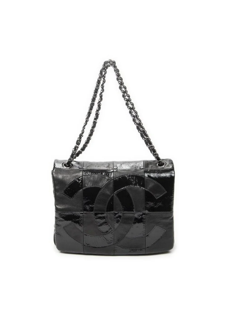 Chanel Brooklyn Ligne Patchwork Chain Flap Bag Black Leather